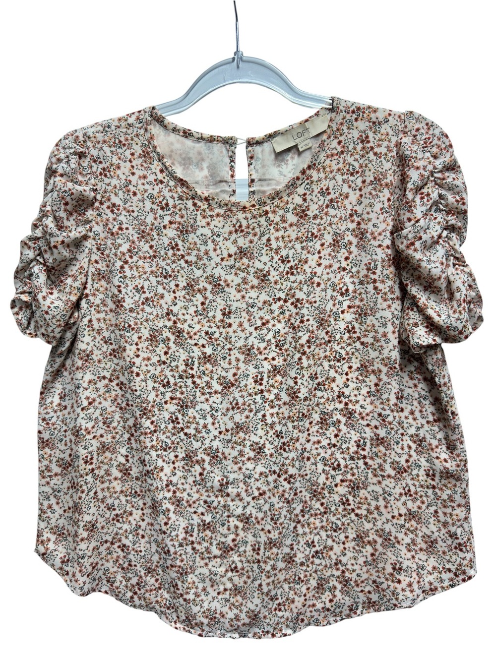 Tuxedo Silky Chiffon Knit Floral Vines Puff Babydoll Top Blouse